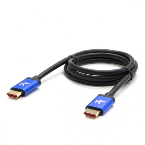 Video Kabel HDMI M - HDMI M, HDMI 2.1 - Ultra High Speed, 1m, pozłacane złącza, aluminiowa obudowa,, niebieski, Logo 