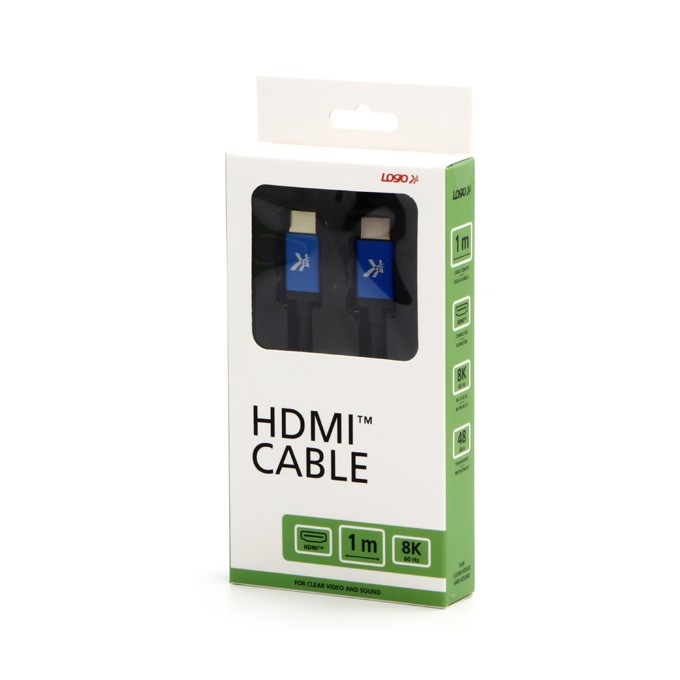 Video Kabel HDMI M - HDMI M, HDMI 2.1 - Ultra High Speed, 1m, pozłacane złącza, aluminiowa obudowa,, niebieski, Logo 