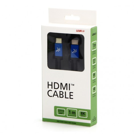Video Kabel HDMI M - HDMI M, HDMI 2.1 - Ultra High Speed, 1m, pozłacane złącza, aluminiowa obudowa,, niebieski, Logo 