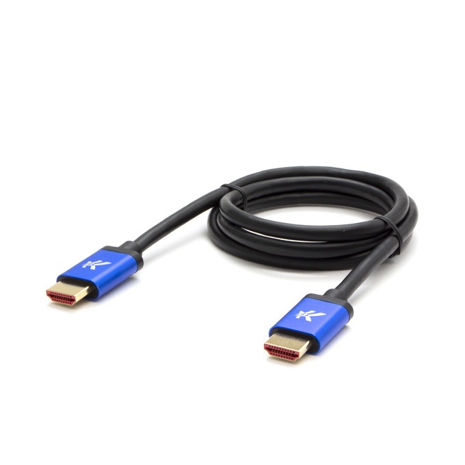 Video Kabel HDMI M - HDMI M, HDMI 2.1 - Ultra High Speed, 2m, pozłacane złącza, aluminiowa obudowa,, niebieski, Logo 