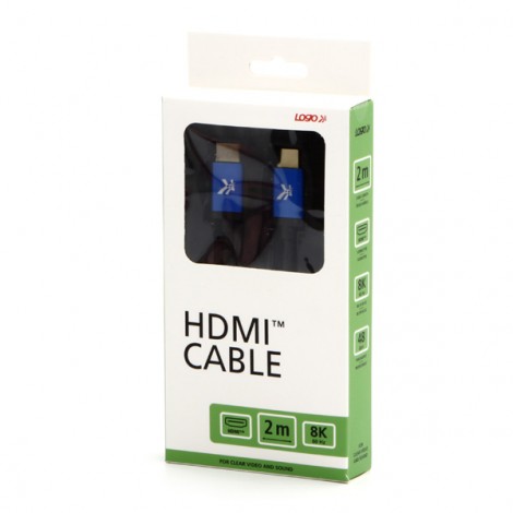 Video Kabel HDMI M - HDMI M, HDMI 2.1 - Ultra High Speed, 2m, pozłacane złącza, aluminiowa obudowa,, niebieski, Logo 