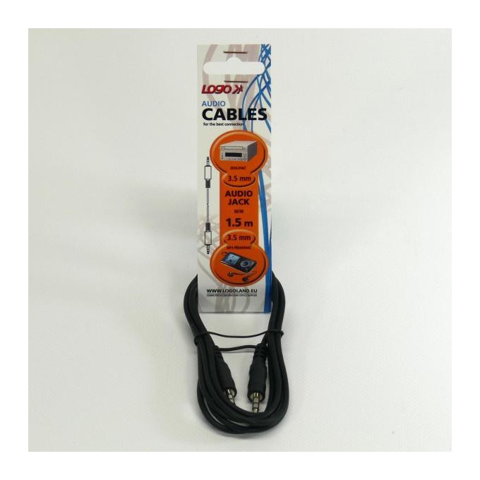 Audio Kabel Jack (3,5mm) M - Jack (3,5mm) M, 1.5m, czarny, Logo