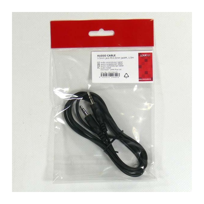 Audio Kabel Jack (3,5mm) M - Jack (3,5mm) M, 1.5m, czarny, Logo