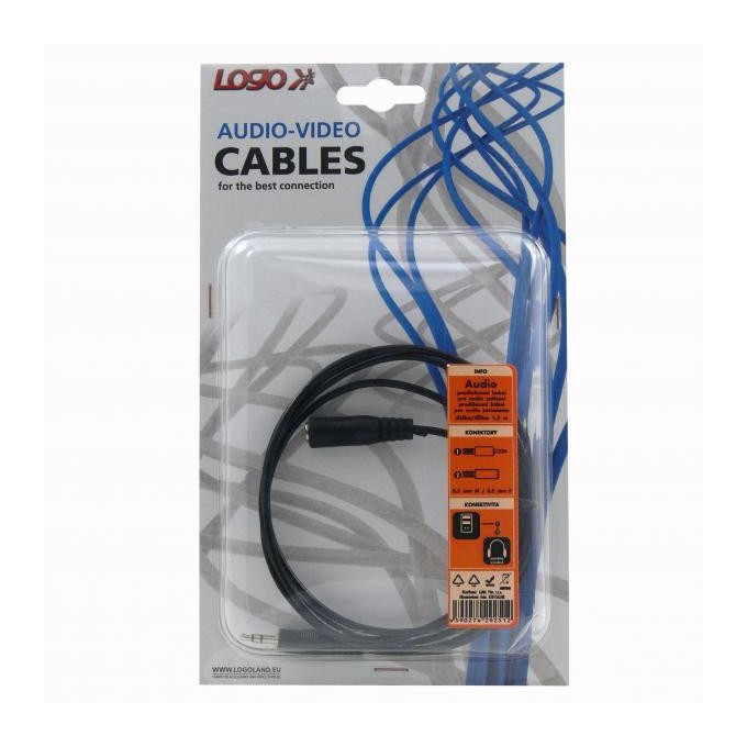Przedłużacz do kabli audio Jack (3,5mm) M - Jack (3,5mm) F, 1.5m, czarna, Logo blistr