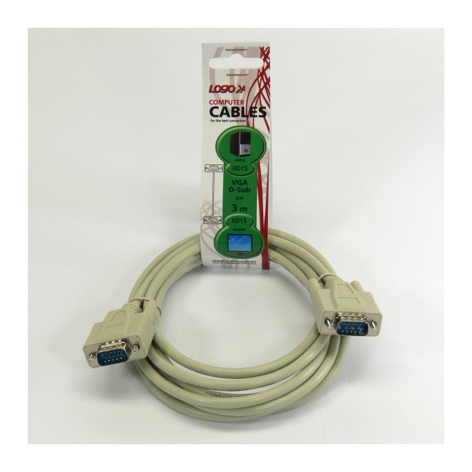 Video Kabel VGA (D-Sub) (M) - VGA (D-Sub) (M), 3m, szary, Logo