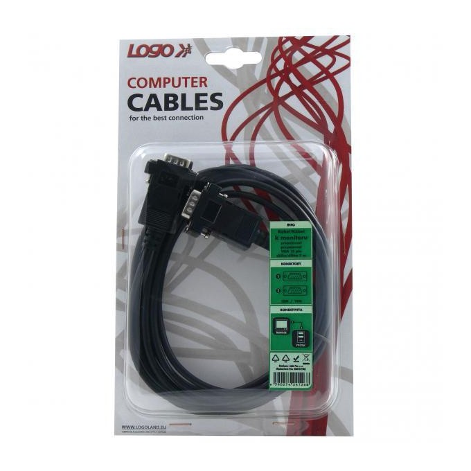 Video Kabel VGA (D-Sub) (M) - VGA (D-Sub) (M), 3m, szary, Logo blistr