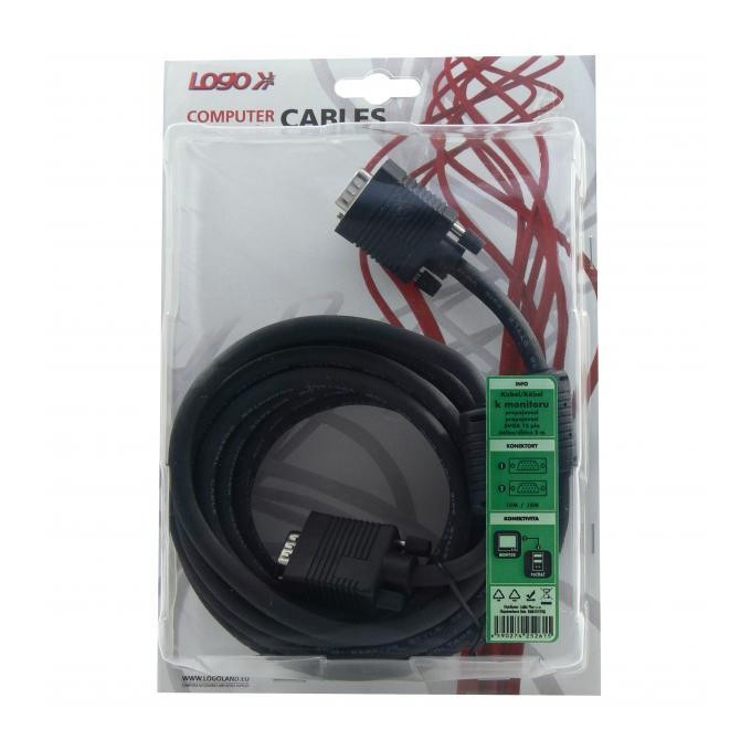 Video Kabel SVGA (D-sub) M - SVGA (D-sub) M, 5m, chroniony, czarna, Logo blistr