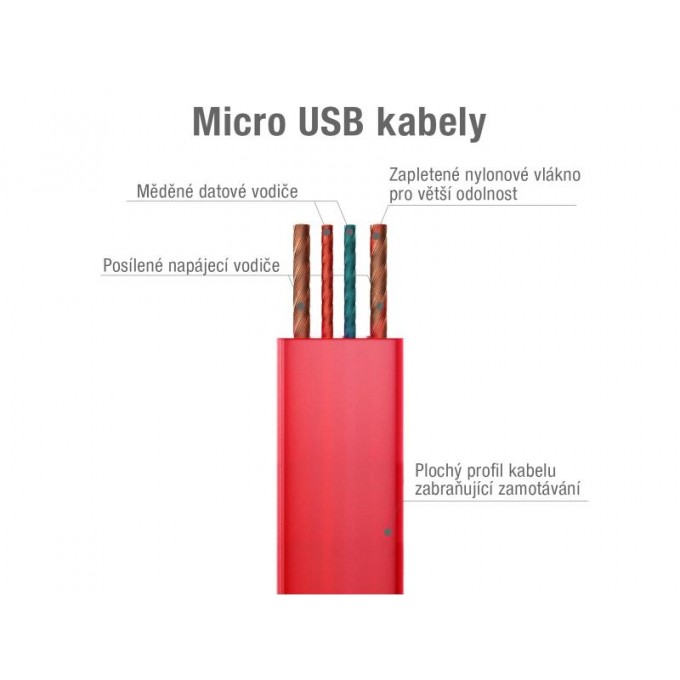 Avacom USB kabel (2.0), USB A M - microUSB (M), 0.4m, czerwony
