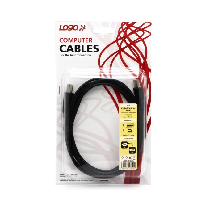 Logo USB kabel (2.0), USB A M - USB B (M), 1.8m, blistr