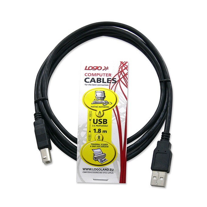 Logo USB kabel (2.0), USB A M - USB B (M), 1.8m