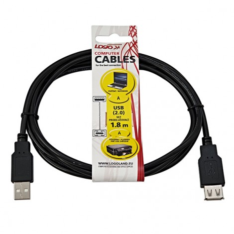 Logo Przedłużacz USB (2.0), USB A M - USB A F, 1.8m, czarna