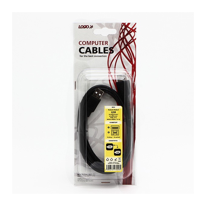 Logo Przedłużacz USB (2.0), USB A M - USB A F, 1.8m, czarna, blistr
