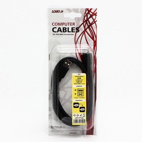 Logo Przedłużacz USB (2.0), USB A M - USB A F, 1.8m, czarna, blistr