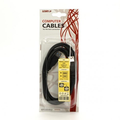 Logo Przedłużacz USB (3.0), USB A M - USB A F, 1.8m, czarna, blistr