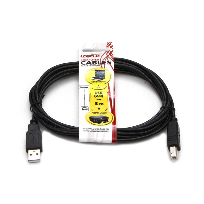 Logo USB kabel (2.0), USB A M - USB B (M), 3m, czarny