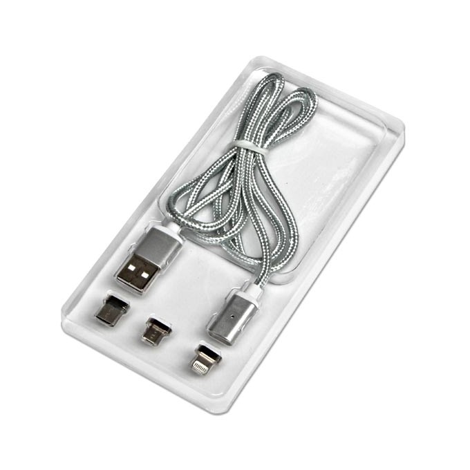 Kabel USB z zestawem końcówek (2.0), USB A M - microUSB (M) + Apple Lightning (M) + USB C (M), 1m, przewód okrągły 