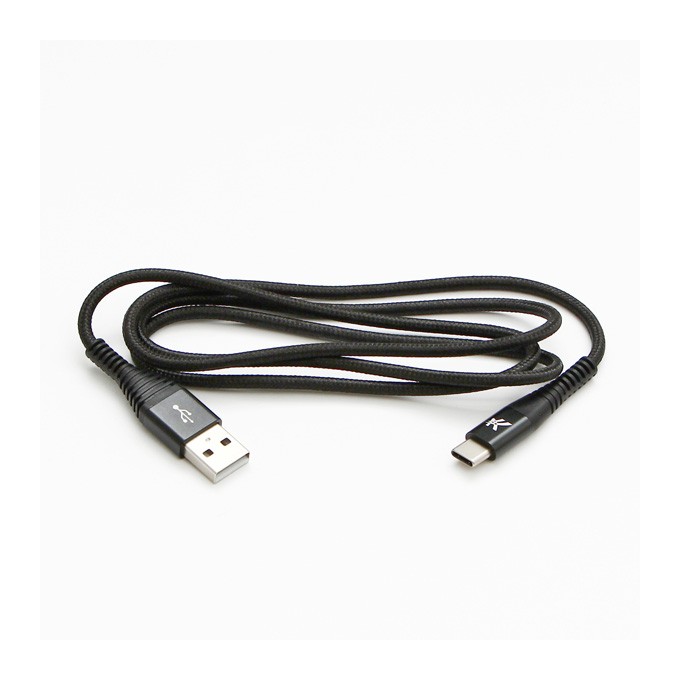 Logo USB kabel (2.0), USB A M - USB C (M), 1m, 480 Mb/s, 5V/3A, czarny, box, oplot nylonowy, aluminiowa osłona złącza
