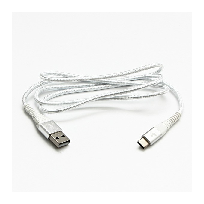 Logo USB kabel (2.0), USB A M - USB C (M), 2m, 480 Mb/s, 5V/3A, biały, box, oplot nylonowy, aluminiowa osłona złącza