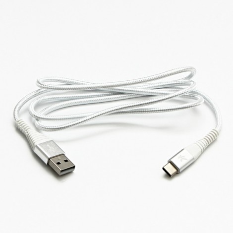 Logo USB kabel (2.0), USB A M - USB C (M), 2m, 480 Mb/s, 5V/3A, biały, box, oplot nylonowy, aluminiowa osłona złącza