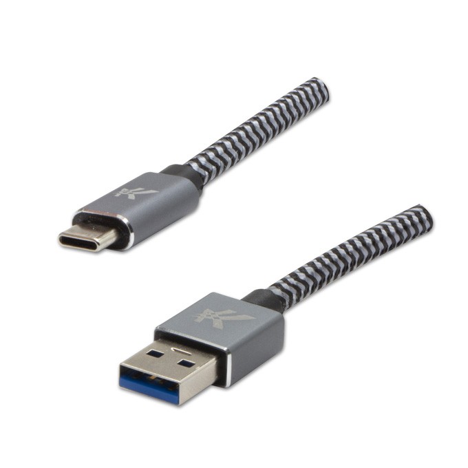 Logo USB kabel (3.2 gen 1), USB A M - USB C (M), 1m, 5 Gb/s, 5V/3A, szary, box, metalowy oplot, aluminiowa osłona 