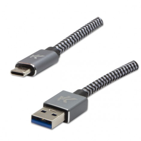 Logo USB kabel (3.2 gen 1), USB A M - USB C (M), 1m, 5 Gb/s, 5V/3A, szary, box, metalowy oplot, aluminiowa osłona 