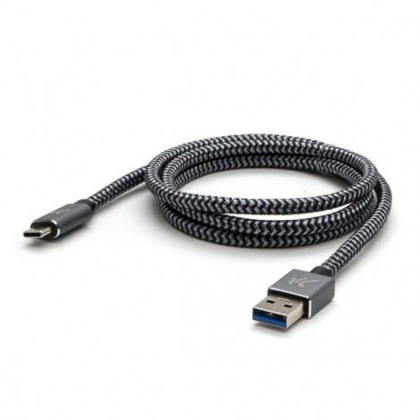 Logo USB kabel (3.2 gen 1), USB A M - USB C (M), 1m, 5 Gb/s, 5V/3A, szary, box, metalowy oplot, aluminiowa osłona 