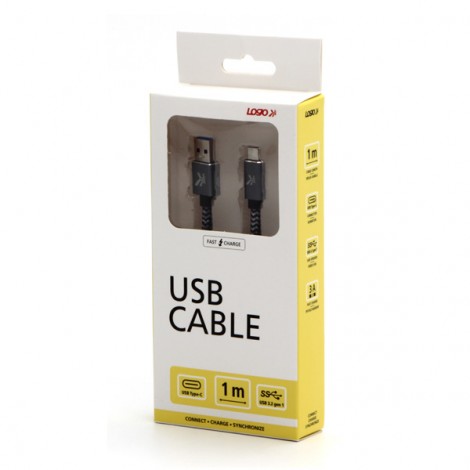 Logo USB kabel (3.2 gen 1), USB A M - USB C (M), 1m, 5 Gb/s, 5V/3A, szary, box, metalowy oplot, aluminiowa osłona 