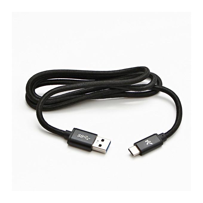 Logo USB kabel (3.2 gen 1), USB A M - USB C (M), 1m, 5 Gb/s, 5V/3A, czarny, box, oplot nylonowy, aluminiowa osłona 