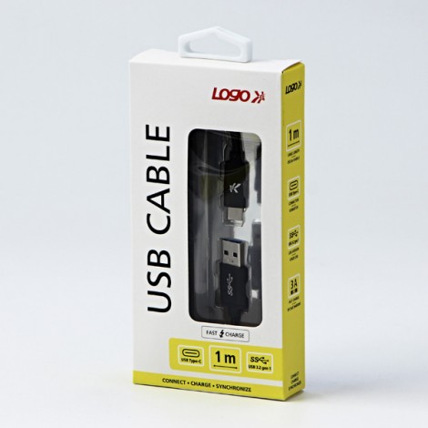 Logo USB kabel (3.2 gen 1), USB A M - USB C (M), 1m, 5 Gb/s, 5V/3A, czarny, box, oplot nylonowy, aluminiowa osłona 