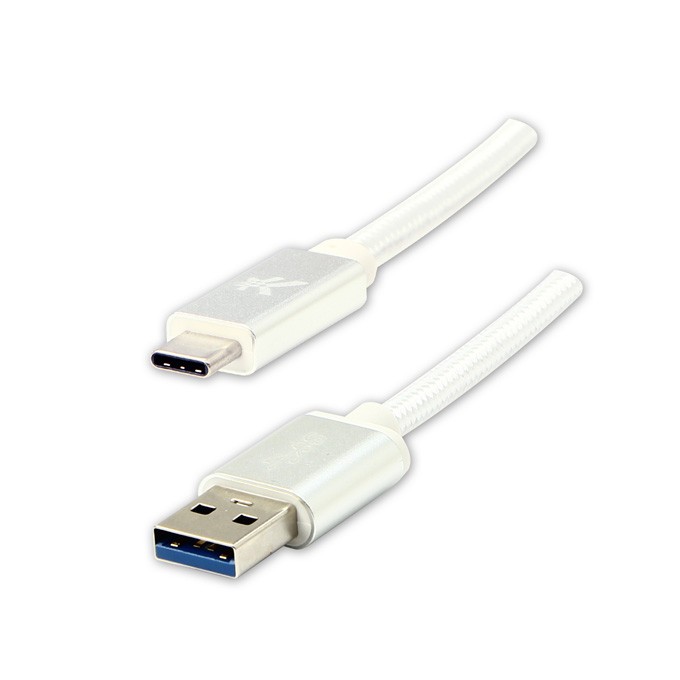 Logo USB kabel (3.2 gen 1), USB A M - USB C (M), 1m, 5 Gb/s, 5V/3A, biały, box, oplot nylonowy, aluminiowa osłona 
