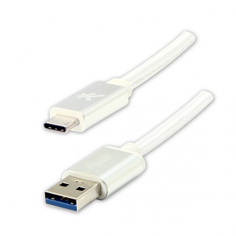 Logo USB kabel (3.2 gen 1), USB A M - USB C (M), 1m, 5 Gb/s, 5V/3A, biały, box, oplot nylonowy, aluminiowa osłona 
