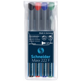 Zestaw foliopisów permanentnych SCHNEIDER Maxx 222, F, 0,7mm, 4 szt., miks kolorów