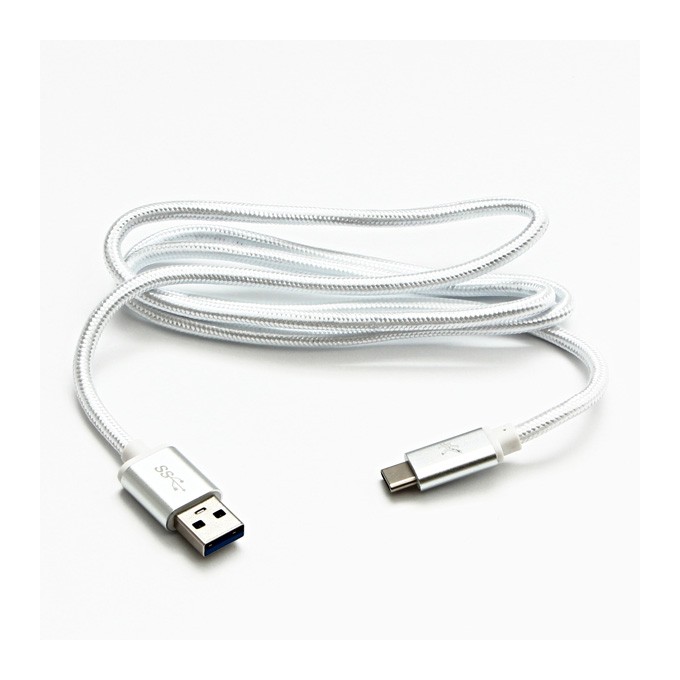 Logo USB kabel (3.2 gen 1), USB A M - USB C (M), 1m, 5 Gb/s, 5V/3A, biały, box, oplot nylonowy, aluminiowa osłona 