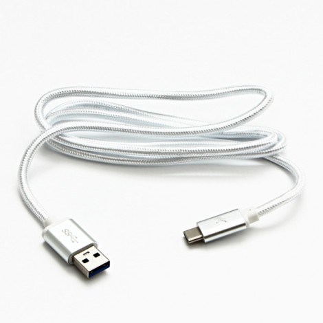 Logo USB kabel (3.2 gen 1), USB A M - USB C (M), 1m, 5 Gb/s, 5V/3A, biały, box, oplot nylonowy, aluminiowa osłona 