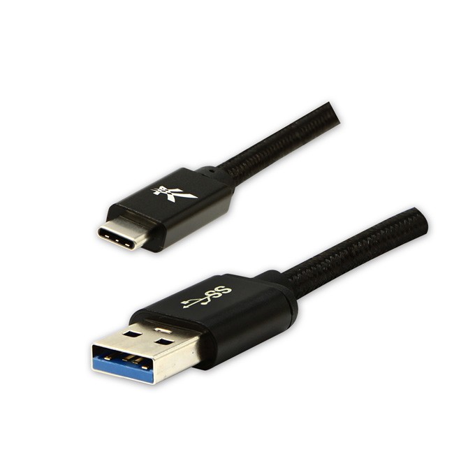 Logo USB kabel (3.2 gen 1), USB A M - USB C (M), 2m, 5 Gb/s, 5V/3A, czarny, box, oplot nylonowy, aluminiowa osłona 