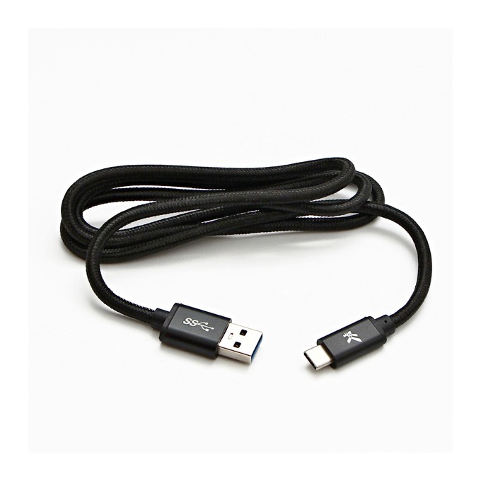 Logo USB kabel (3.2 gen 1), USB A M - USB C (M), 2m, 5 Gb/s, 5V/3A, czarny, box, oplot nylonowy, aluminiowa osłona 
