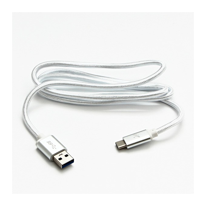 Logo USB kabel (3.2 gen 1), USB A M - USB C (M), 2m, 5 Gb/s, 5V/3A, biały, box, oplot nylonowy, aluminiowa osłona 