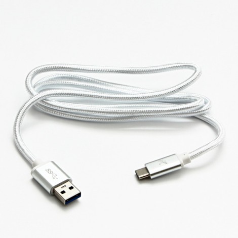 Logo USB kabel (3.2 gen 1), USB A M - USB C (M), 2m, 5 Gb/s, 5V/3A, biały, box, oplot nylonowy, aluminiowa osłona 