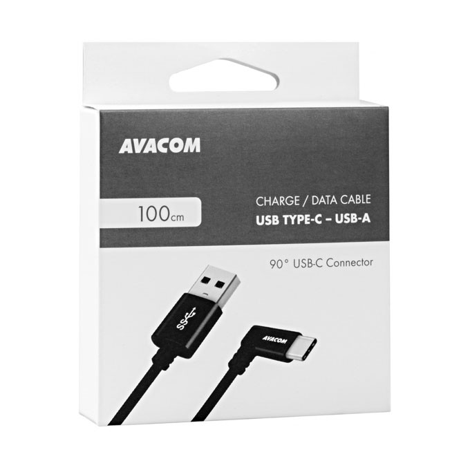 Avacom USB kabel (3.1), USB A M - USB C (M), 1.1m, okrągły, czarny, złącze 90 st
