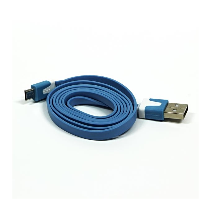 Logo USB kabel (2.0), USB A M - microUSB (M), 1m, płaski, niebieski, blistr, EOL