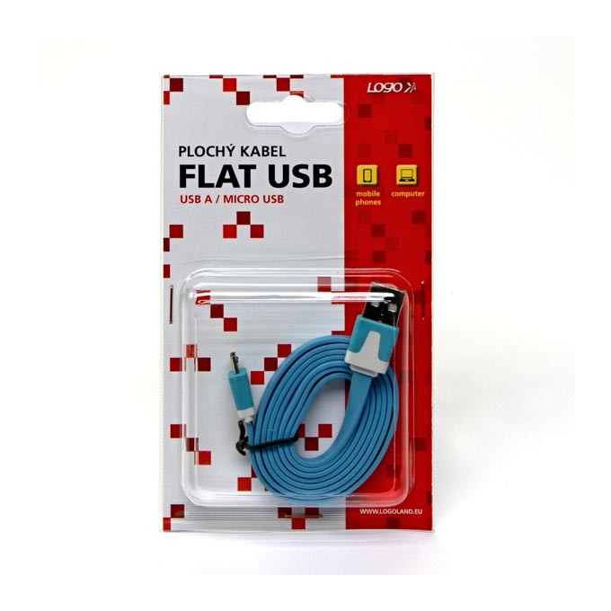 Logo USB kabel (2.0), USB A M - microUSB (M), 1m, płaski, niebieski, blistr, EOL