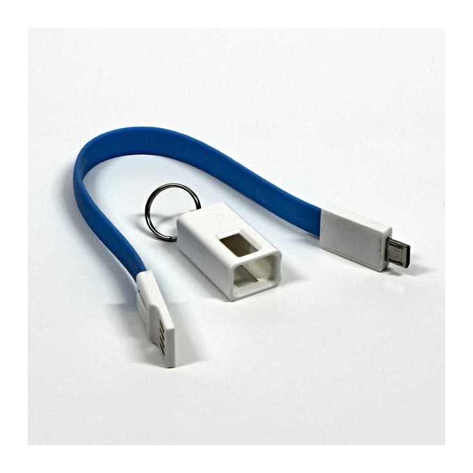 USB kabel (2.0), USB A M - microUSB (M), 0.2m, niebieski, breloczek na klucze, EOL