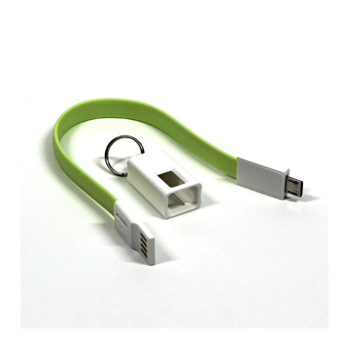 USB kabel (2.0), USB A M - microUSB (M), 0.2m, jasnozielona, breloczek na klucze, EOL