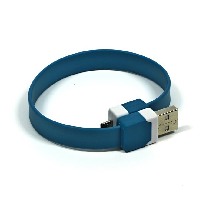 USB kabel (2.0), USB A M - microUSB (M), 0.25m, niebieski, na nadgarstek