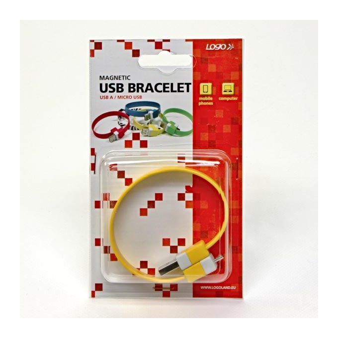 Logo USB kabel (2.0), USB A M - microUSB (M), 0.25m, żółty, blistr, na nadgarstek, EOL