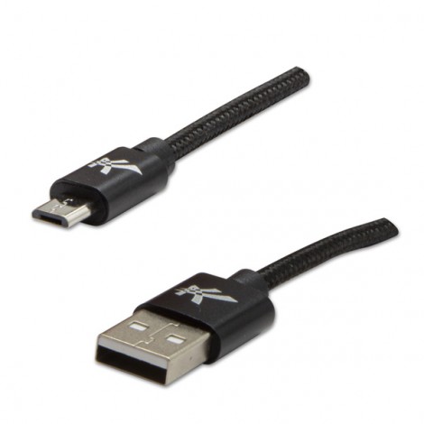 Logo USB kabel (2.0), USB A M - microUSB (M), 1m, 480 Mb/s, 5V/2A, czarny, box, oplot nylonowy, aluminiowa osłona 