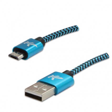 Logo USB kabel (2.0), USB A M - microUSB (M), 1m, 480 Mb/s, 5V/2A, niebieski, box, oplot nylonowy, aluminiowa osłona 