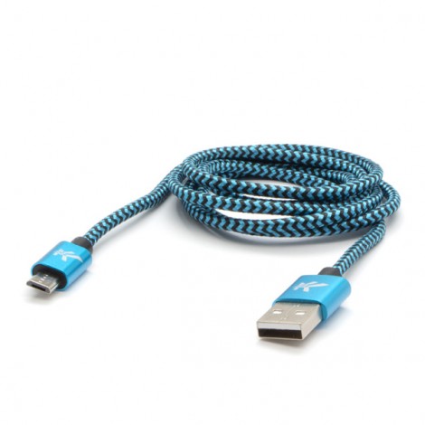 Logo USB kabel (2.0), USB A M - microUSB (M), 1m, 480 Mb/s, 5V/2A, niebieski, box, oplot nylonowy, aluminiowa osłona 
