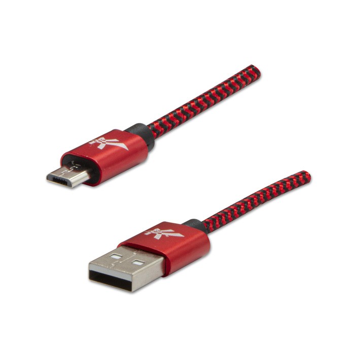 Logo USB kabel (2.0), USB A M - microUSB (M), 1m, 480 Mb/s, 5V/2A, czerwony, box, oplot nylonowy, aluminiowa osłona 