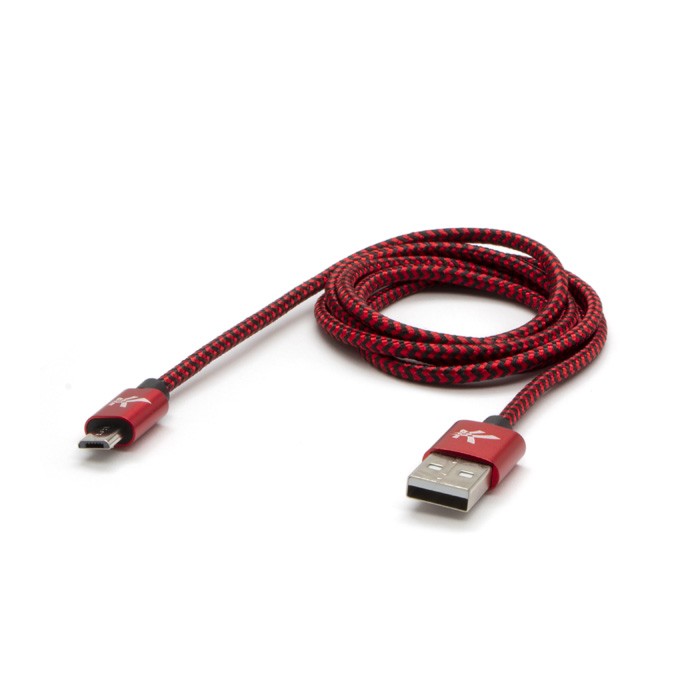 Logo USB kabel (2.0), USB A M - microUSB (M), 1m, 480 Mb/s, 5V/2A, czerwony, box, oplot nylonowy, aluminiowa osłona 